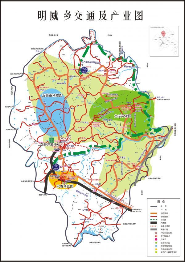 明威交通及产业分布图（明威镇供图）
