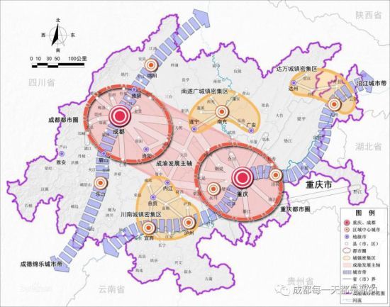 (成渝城市群空间格局示意图/图据《成渝城市群规划》)